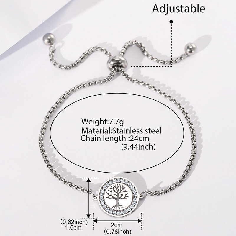 Narukvice od nehrđajućeg čelika Izvrsno drvo života s kristalnim lančićem s privjeskom Trendovska narukvica za žene Nakit koji ne blijedi, visoke kvalitete