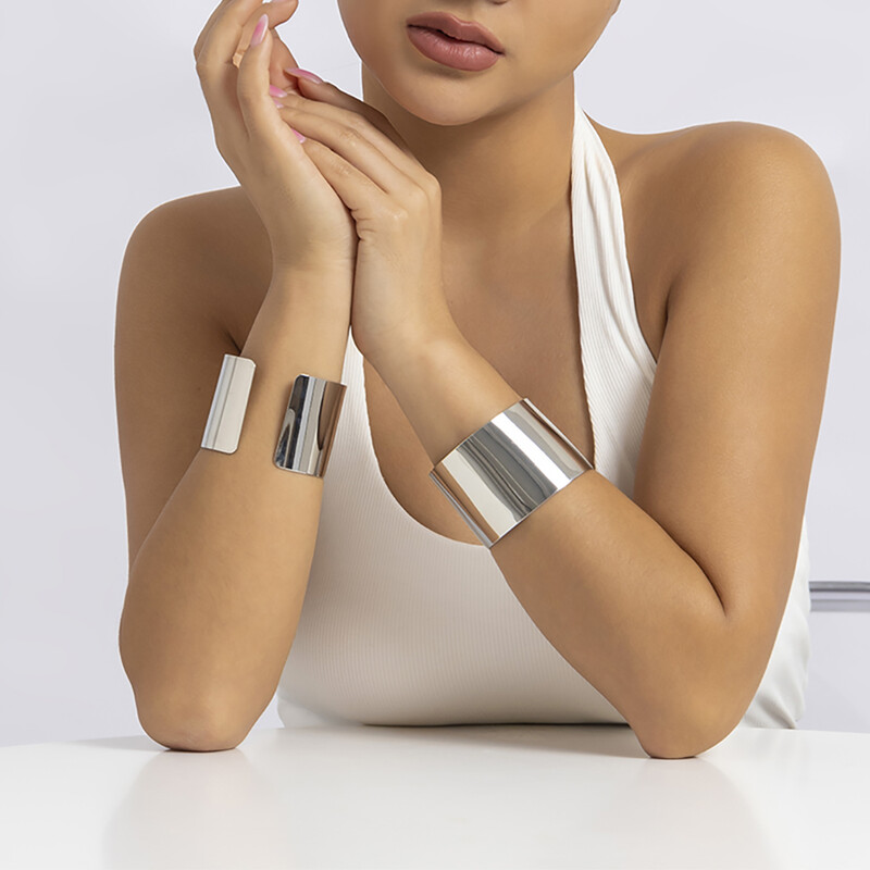 Lacteo Brățări cu manșetă lată netedă de culoare aurie Brățară mare, deschisă, simplă, pentru femei, bijuterii cu farmec, cadouri punk la modă