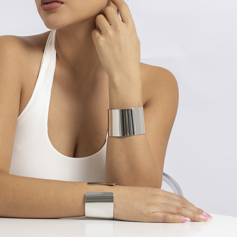 Lacteo Brățări cu manșetă lată netedă de culoare aurie Brățară mare, deschisă, simplă, pentru femei, bijuterii cu farmec, cadouri punk la modă