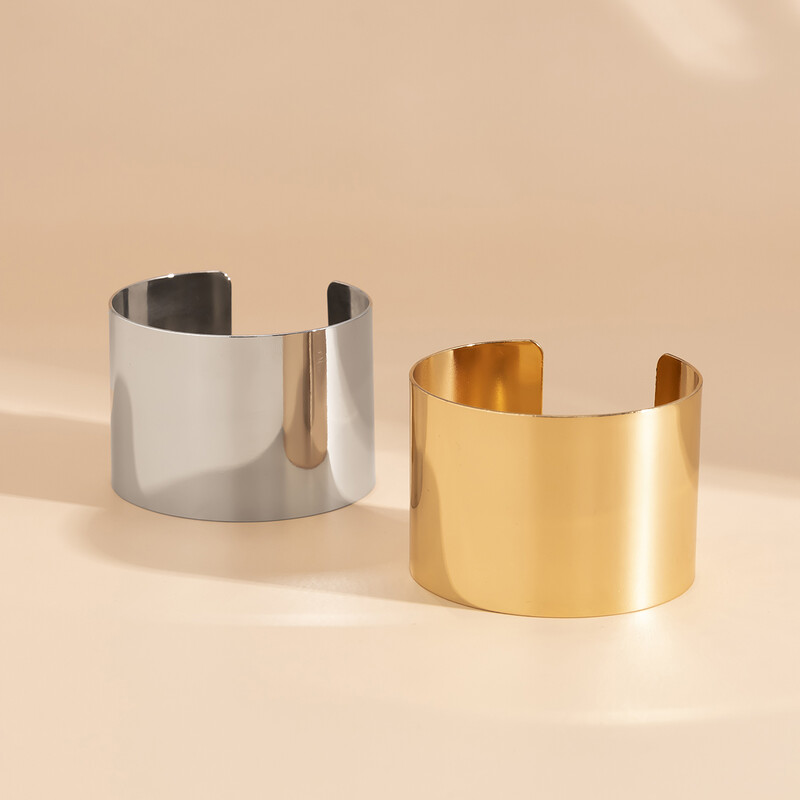 Lacteo Brățări cu manșetă lată netedă de culoare aurie Brățară mare, deschisă, simplă, pentru femei, bijuterii cu farmec, cadouri punk la modă