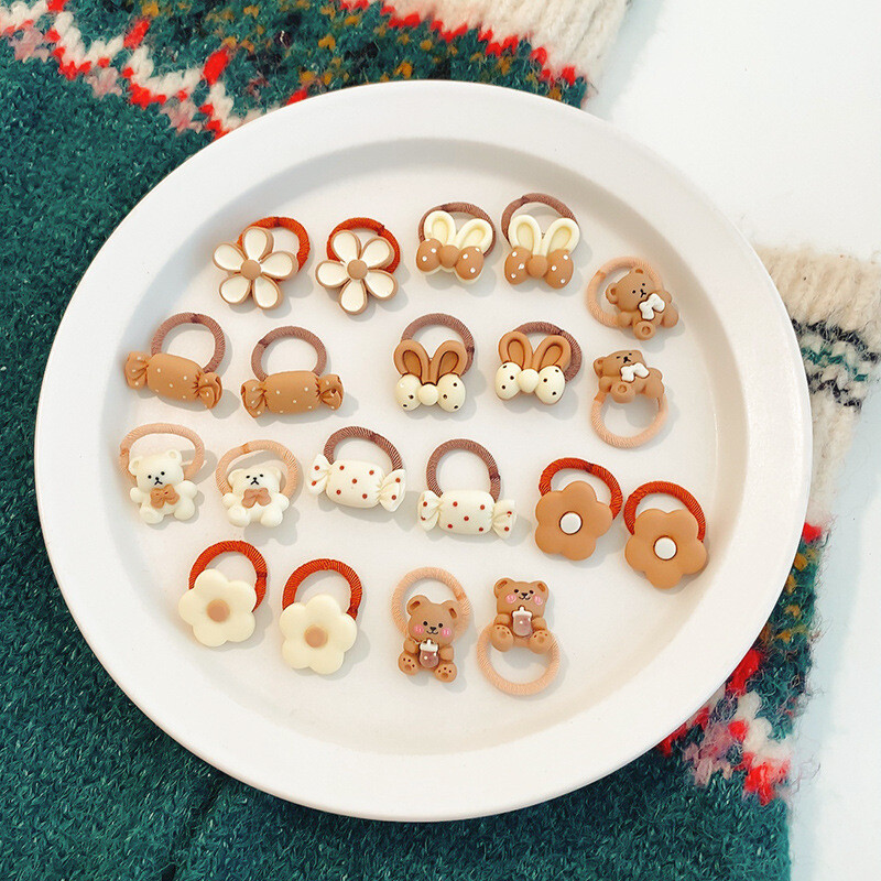 20Pcs/Lot Slatki crtani medvjed Zec Traka za kosu Elastična gumica za djevojčice Pokrivala za glavu Cvjetna mašna Dječji dodaci za kosu Ukrasi