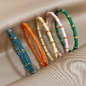 Brățară elegantă, colorată, cu email din bambus, pentru femei, minimalistă, din oțel inoxidabil 316L, de culoare aurie, bijuterii de modă