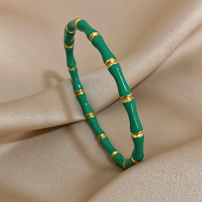 Brățară elegantă, colorată, cu email din bambus, pentru femei, minimalistă, din oțel inoxidabil 316L, de culoare aurie, bijuterii de modă