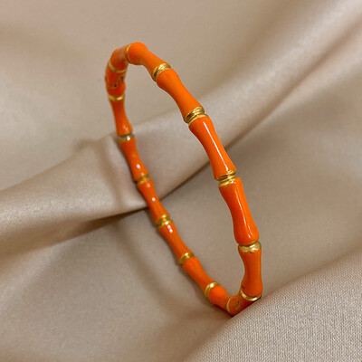 Brățară elegantă, colorată, cu email din bambus, pentru femei, minimalistă, din oțel inoxidabil 316L, de culoare aurie, bijuterii de modă