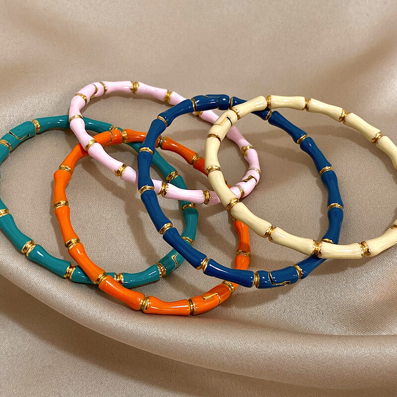 Brățară elegantă, colorată, cu email din bambus, pentru femei, minimalistă, din oțel inoxidabil 316L, de culoare aurie, bijuterii de modă