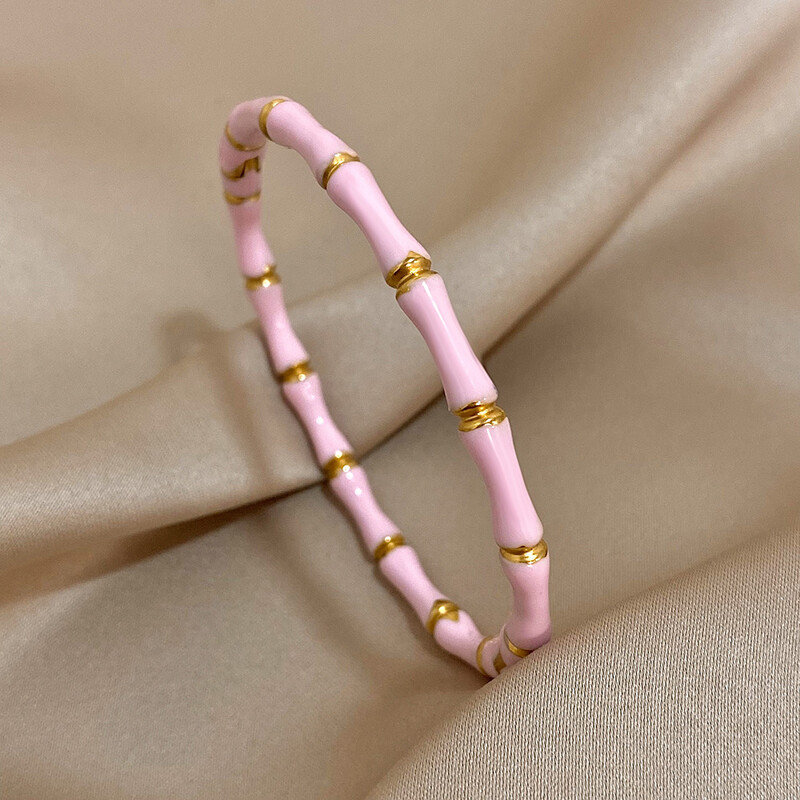 Brățară elegantă, colorată, cu email din bambus, pentru femei, minimalistă, din oțel inoxidabil 316L, de culoare aurie, bijuterii de modă