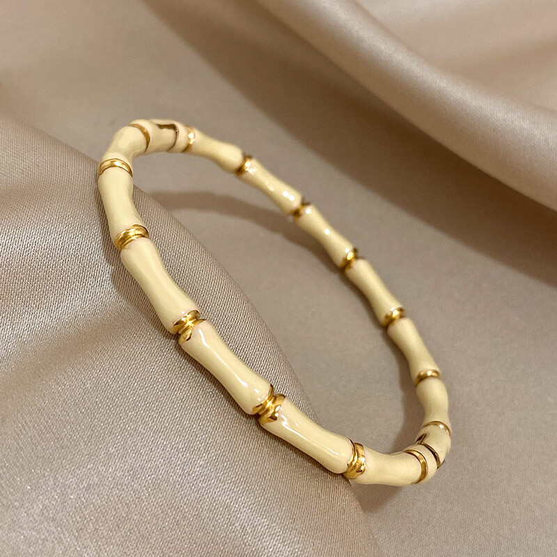 Brățară elegantă, colorată, cu email din bambus, pentru femei, minimalistă, din oțel inoxidabil 316L, de culoare aurie, bijuterii de modă