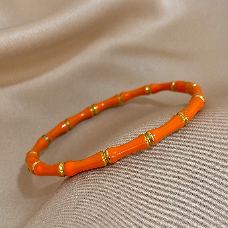 Brățară elegantă, colorată, cu email din bambus, pentru femei, minimalistă, din oțel inoxidabil 316L, de culoare aurie, bijuterii de modă