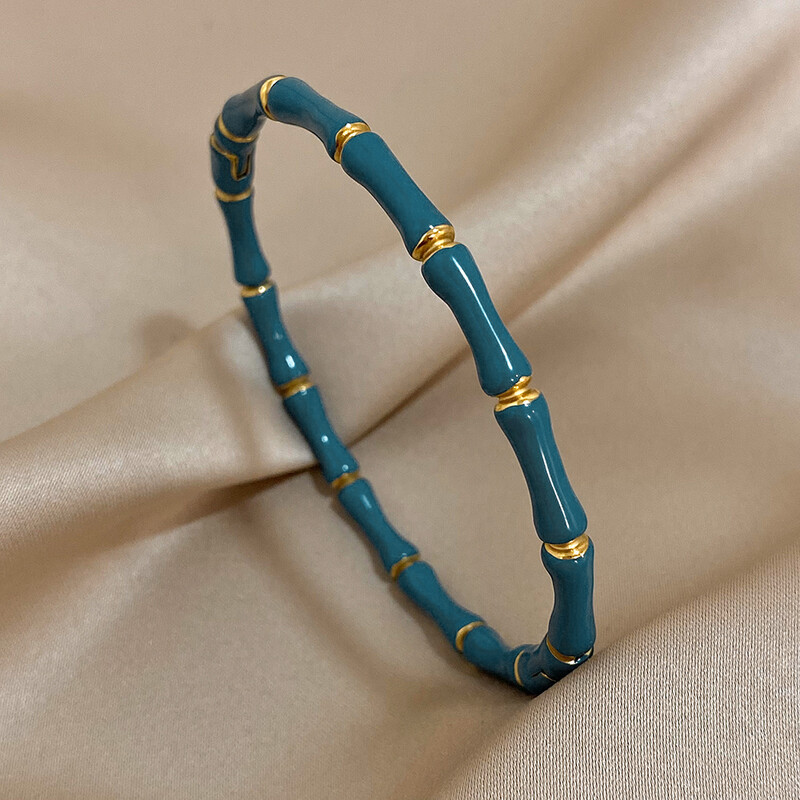 Brățară elegantă, colorată, cu email din bambus, pentru femei, minimalistă, din oțel inoxidabil 316L, de culoare aurie, bijuterii de modă