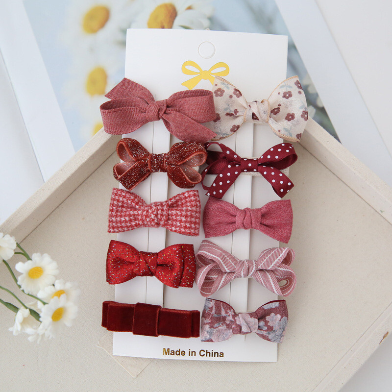 10 bucăți de agrafe de păr pentru copii lucrate manual, accesorii de păr minunate, accesorii de păr la modă pentru bebeluși, fundite din țesătură cu acoperire completă în ac de păr pentru fete