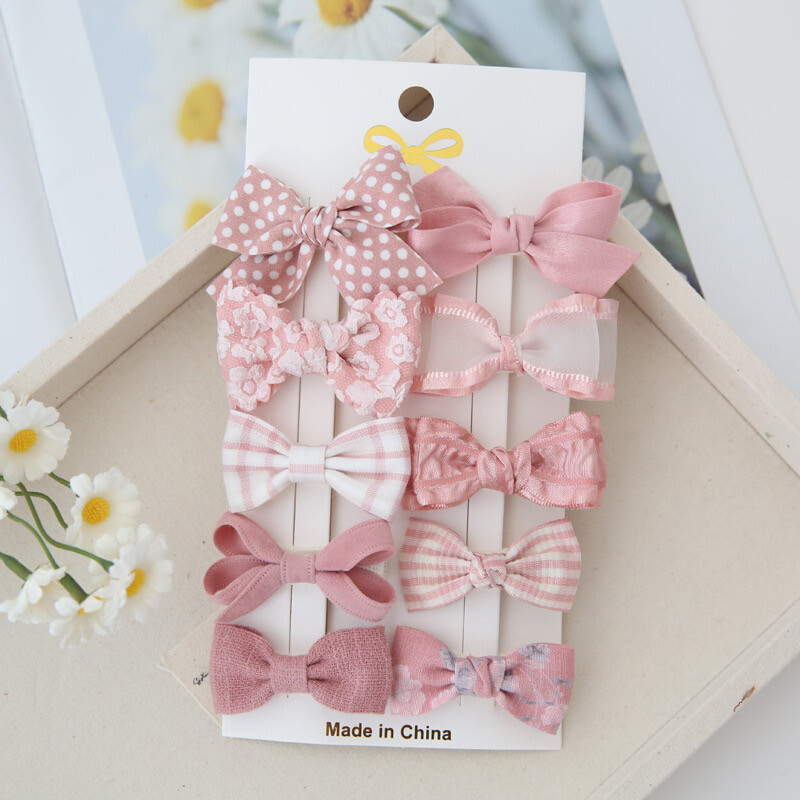 10 bucăți de agrafe de păr pentru copii lucrate manual, accesorii de păr minunate, accesorii de păr la modă pentru bebeluși, fundite din țesătură cu acoperire completă în ac de păr pentru fete