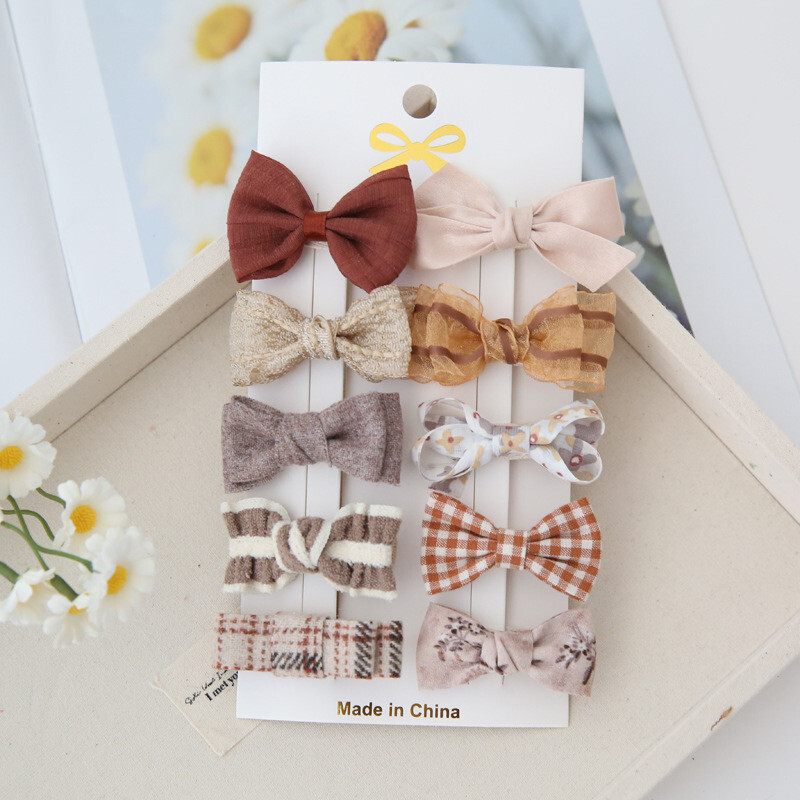 10 bucăți de agrafe de păr pentru copii lucrate manual, accesorii de păr minunate, accesorii de păr la modă pentru bebeluși, fundite din țesătură cu acoperire completă în ac de păr pentru fete