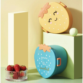 Strawberry Lunch Box Creative Children 3 Διαμερίσματα Φρούτα Φαγητό Δοχείο Μεσημεριανό Ταμείο Εργαζόμενος για πικνίκ Συσκευασία Κουτί γεύματος