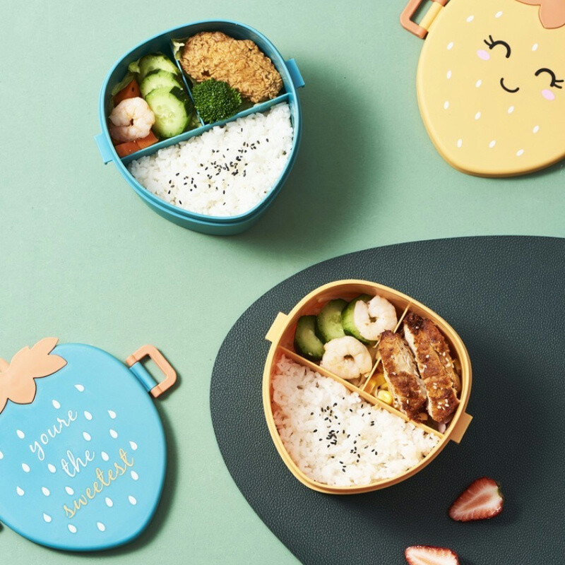 Кутия за обяд с ягоди Творчески деца 3 отделения Контейнер за храна Плодове Кутия за обяд Офис служител Опаковане на кутия за обяд Пикник