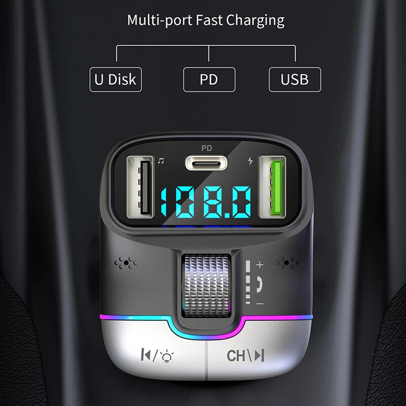 Transmițător FM Bluetooth 5.4 Mâini libere portabil Modulator radio AUX auto MP3 Player cu adaptor de încărcare rapidă Accesorii auto