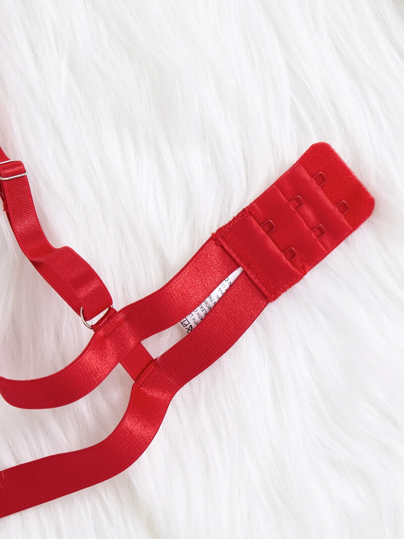 Set de lenjerie sexy cu broderie buzelor roșii Set sutien Lenjerie intima Design scobit Tema Ziua Îndrăgostiților Îmbrăcăminte intima feminină