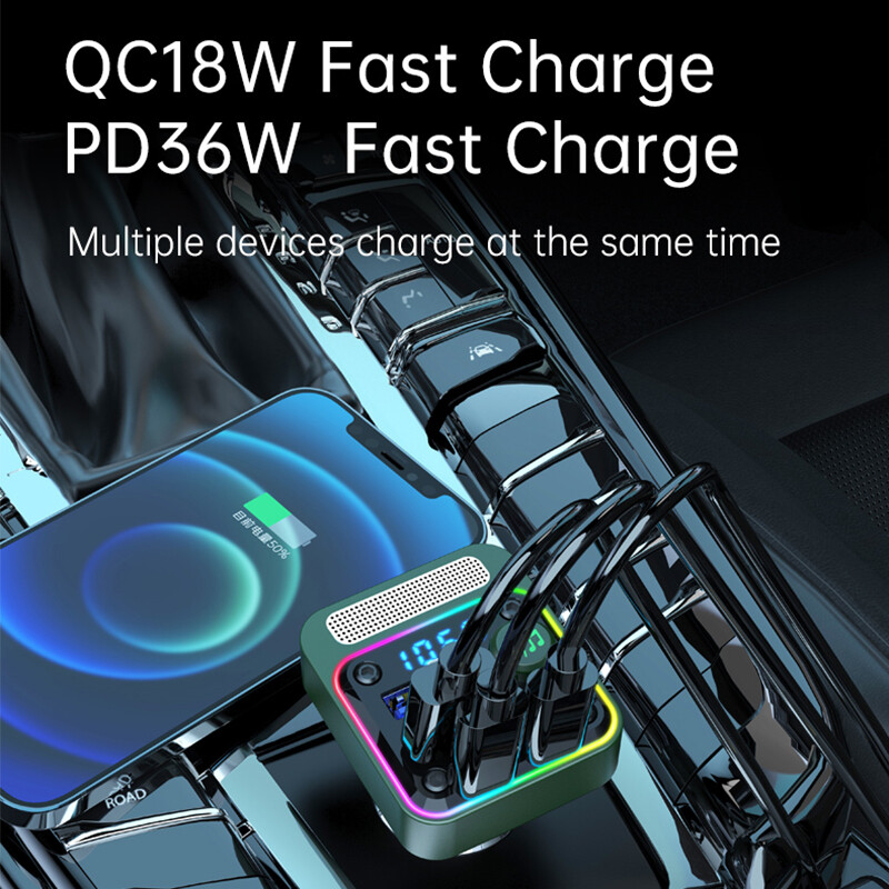 Transmițător FM Bluetooth 5.3 muzică mașină player USB player MP3 bass apel mâini libere încărcător auto 54W încărcare rapidă PD36W QC3.0 18W