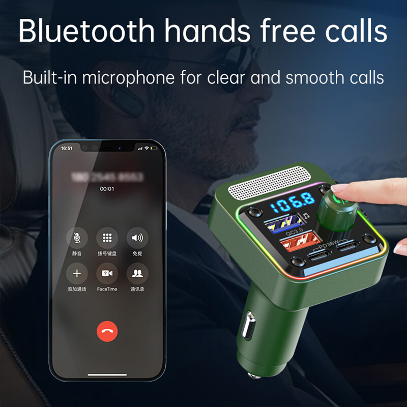 Transmițător FM Bluetooth 5.3 muzică mașină player USB player MP3 bass apel mâini libere încărcător auto 54W încărcare rapidă PD36W QC3.0 18W