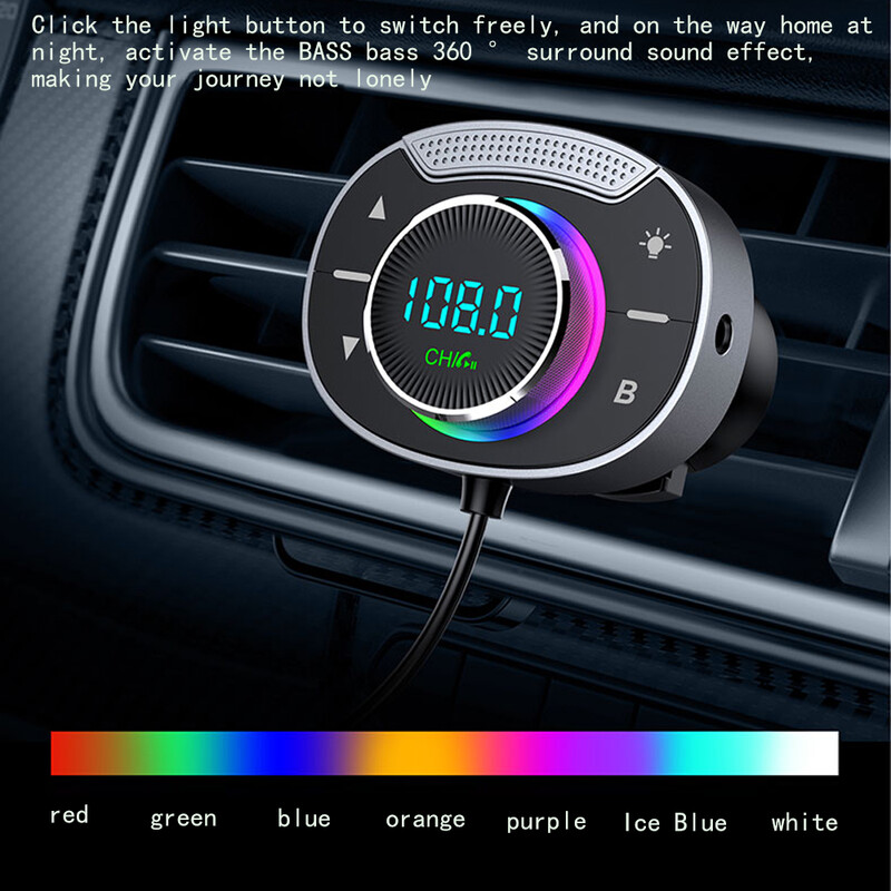 LED Auto Bluetooth 5.3 Transmițător FM Auto Adaptor AUX de 3,5 mm MP3 Player PD30W QC18W Încărcător rapid auto Apeluri hands-free Kit auto