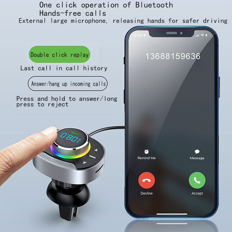 LED Auto Bluetooth 5.3 Transmițător FM Auto Adaptor AUX de 3,5 mm MP3 Player PD30W QC18W Încărcător rapid auto Apeluri hands-free Kit auto