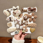 8 bucăți/set agrafe de păr din desene animate coreene pentru fete iarnă drăguță floare de pluș iepure agrafe de tricotat barete accesorii de păr pentru copii