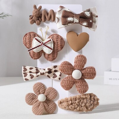 8 bucăți/set agrafe de păr din desene animate coreene pentru fete iarnă drăguță floare de pluș iepure agrafe de tricotat barete accesorii de păr pentru copii