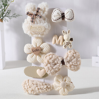 8 bucăți/set agrafe de păr din desene animate coreene pentru fete iarnă drăguță floare de pluș iepure agrafe de tricotat barete accesorii de păr pentru copii