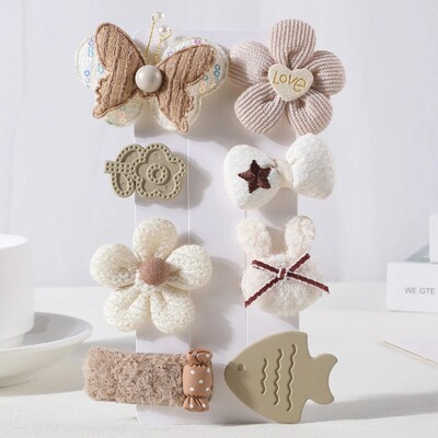 8 bucăți/set agrafe de păr din desene animate coreene pentru fete iarnă drăguță floare de pluș iepure agrafe de tricotat barete accesorii de păr pentru copii