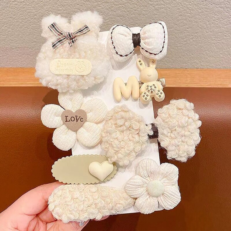 8 bucăți/set agrafe de păr din desene animate coreene pentru fete iarnă drăguță floare de pluș iepure agrafe de tricotat barete accesorii de păr pentru copii