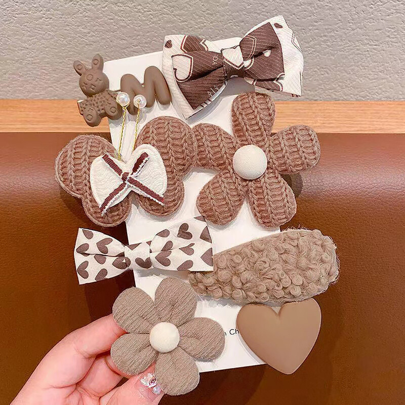 8 bucăți/set agrafe de păr din desene animate coreene pentru fete iarnă drăguță floare de pluș iepure agrafe de tricotat barete accesorii de păr pentru copii