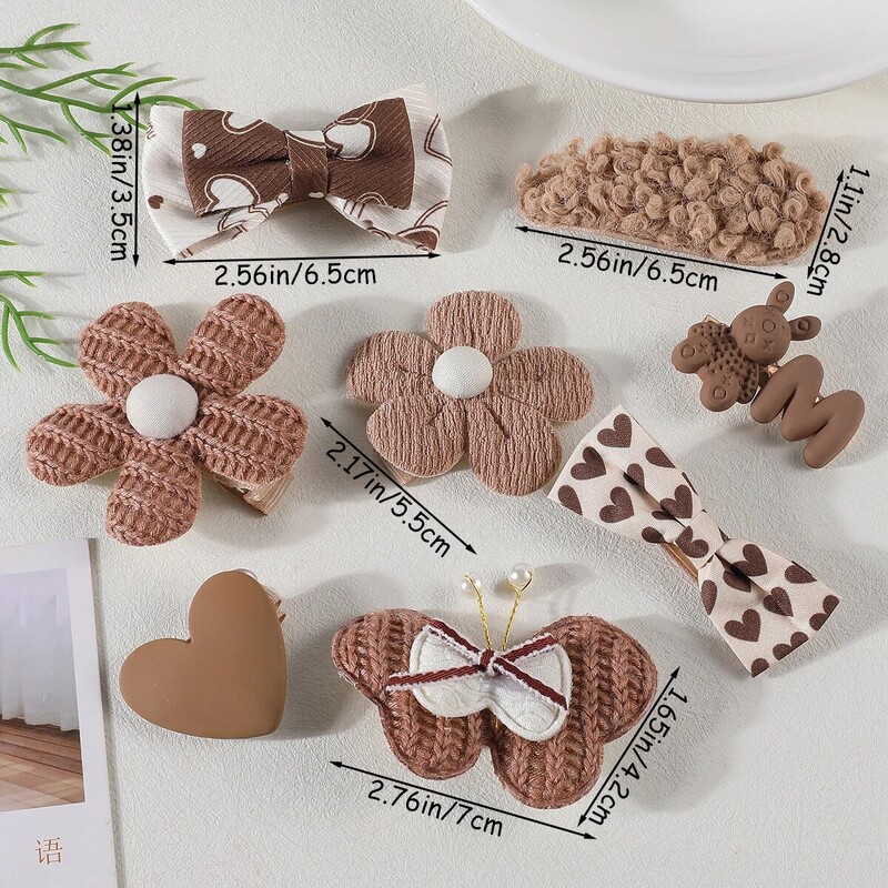 8 bucăți/set agrafe de păr din desene animate coreene pentru fete iarnă drăguță floare de pluș iepure agrafe de tricotat barete accesorii de păr pentru copii