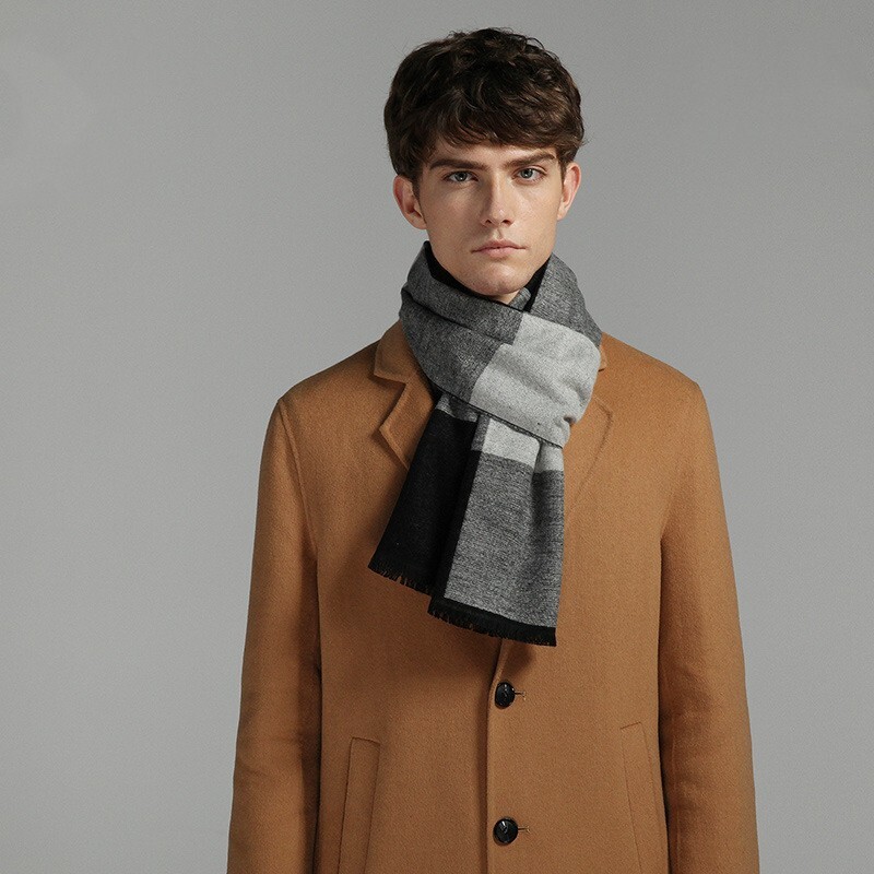 Eșarfă pentru bărbați în carouri de marcă de lux, iarnă, cașmir, eșarfe pentru bărbați, eșarfe pentru bărbați, șal lung, pashmina, Cadouri de Crăciun pentru bărbați