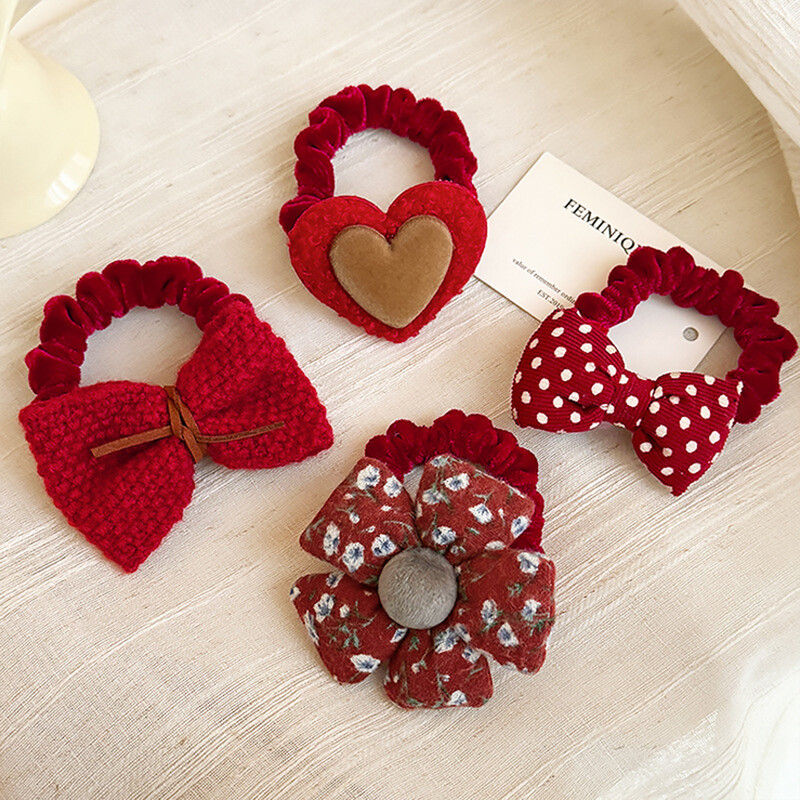 Temperament je svestran, crveno cvijeće s mašnama, ženska gumica za kosu, konop za kosu, kožna traka za kosu