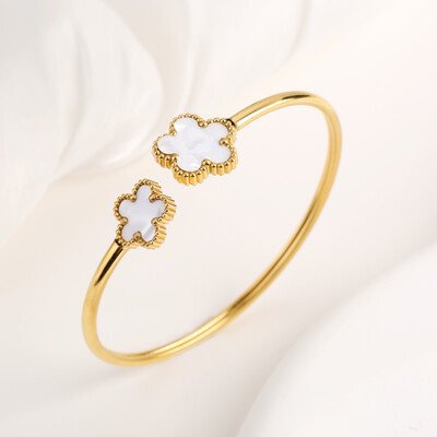 15 culori din oțel inoxidabil de înaltă calitate, placat cu aur, brățară deschisă cu flori cu cinci foi, bijuterii simple pentru femei, pentru petrecere, trifoi