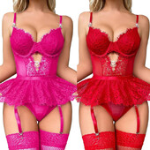 Sutien cu sârmă Lenjerie Sutien cu inel din oțel din plasă de oțel Sutien cu jartieră Tanga Set sexy Lenjerie intima erotică Costume Sissy