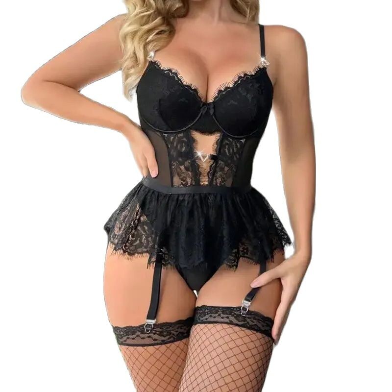 Sutien cu sârmă Lenjerie Sutien cu inel din oțel din plasă de oțel Sutien cu jartieră Tanga Set sexy Lenjerie intima erotică Costume Sissy