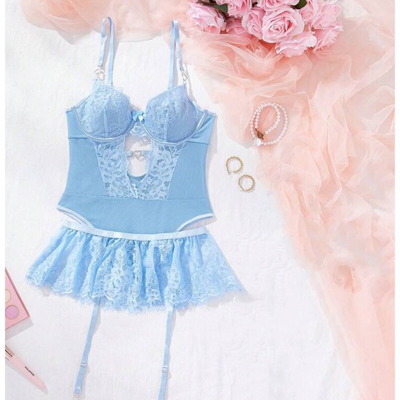 Sutien cu sârmă Lenjerie Sutien cu inel din oțel din plasă de oțel Sutien cu jartieră Tanga Set sexy Lenjerie intima erotică Costume Sissy