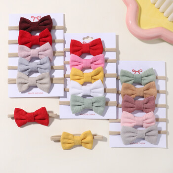 5 τμχ/Σετ Fashion Lovely Bows Ζώνες κεφαλής Μασίφ κοτλέ ελαστικές κορδέλες μαλλιών Nylon Hairband Νεογέννητα τουρμπάνι Καπέλα για κοριτσάκια