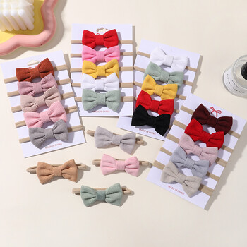 5 τμχ/Σετ Fashion Lovely Bows Ζώνες κεφαλής Μασίφ κοτλέ ελαστικές κορδέλες μαλλιών Nylon Hairband Νεογέννητα τουρμπάνι Καπέλα για κοριτσάκια