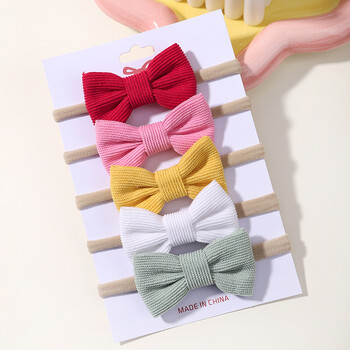 5 τμχ/Σετ Fashion Lovely Bows Ζώνες κεφαλής Μασίφ κοτλέ ελαστικές κορδέλες μαλλιών Nylon Hairband Νεογέννητα τουρμπάνι Καπέλα για κοριτσάκια