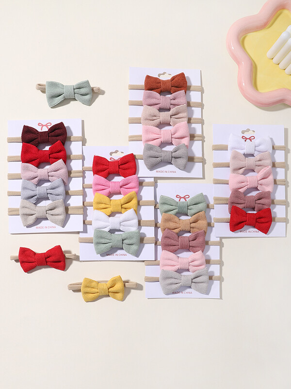 5kom/komplet Modne lijepe mašne Trake za glavu Čvrsti samt Elastične trake za kosu Najlonska traka za kosu Turban za novorođenče Pokrivala za glavu za djevojčice