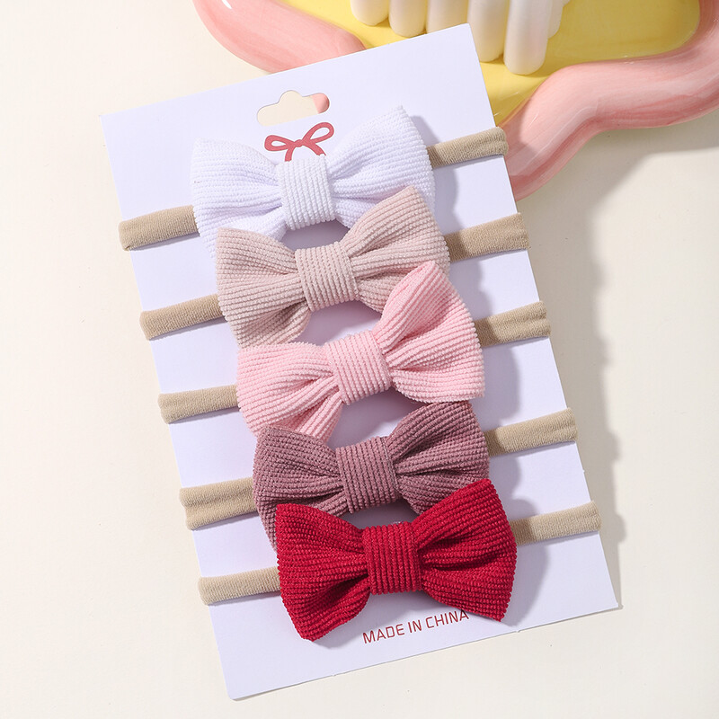 5kom/komplet Modne lijepe mašne Trake za glavu Čvrsti samt Elastične trake za kosu Najlonska traka za kosu Turban za novorođenče Pokrivala za glavu za djevojčice