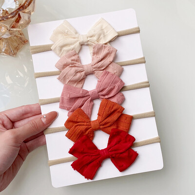 5 bucăți/set fundite din bumbac și in bentiță pentru fete nou-născuți benzi elastice de păr din nailon bentițe de păr pentru copii mici Accesorii pentru păr pentru copii