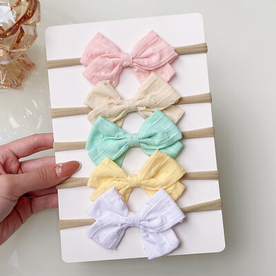 5 bucăți/set fundite din bumbac și in bentiță pentru fete nou-născuți benzi elastice de păr din nailon bentițe de păr pentru copii mici Accesorii pentru păr pentru copii