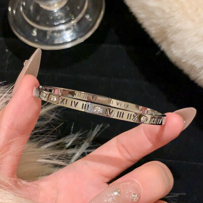 1 bucată brățară din oțel titan argint, stil clasic la modă, brățară din oțel inoxidabil, încrustată cu zircon, pentru ținute zilnice pentru femei