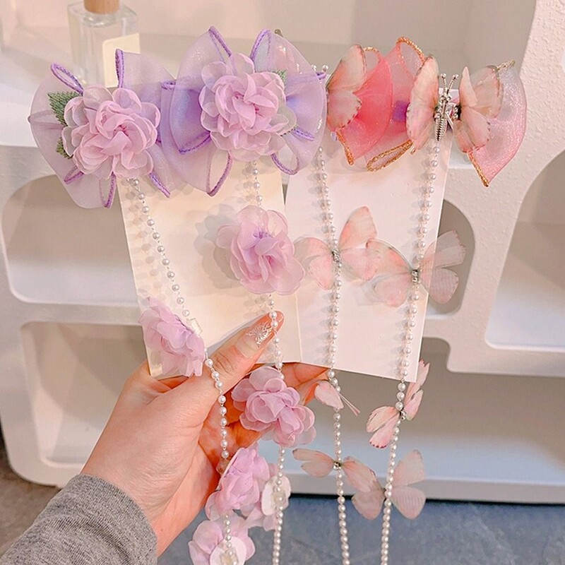 Plasă de păr împletită cu perle ciucuri Crăciun pentru păr Agrafă pentru păr împletit Lanț de păr Accesorii pentru păr Copii Barete cu flori