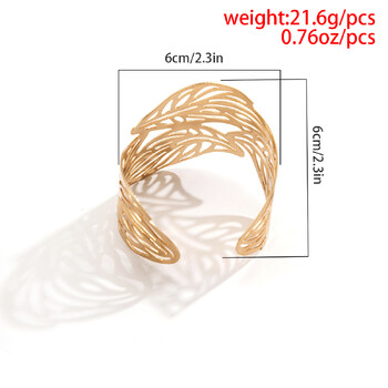 Lacteo Trendy Hollow Wide Cuff Гривна Leaf Flower Shape Opening Gold Color Big Bangle for Women Jewelry Fashion Punk Ladies