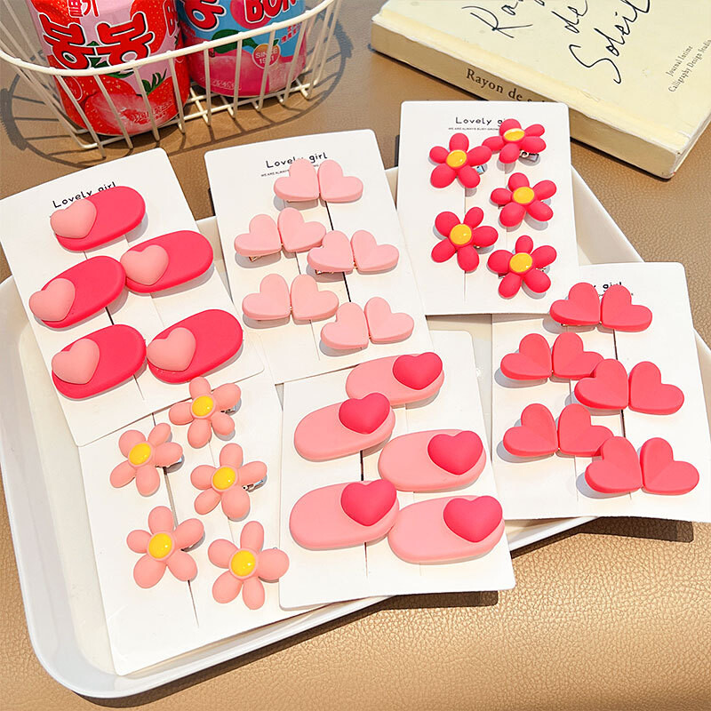 [Set de 5 piese] Nouă modă Roz Dulce Dulce Acul de păr Fetiță Păr rupt Agrafă mică Barete laterale Accesorii pentru păr Cochiră