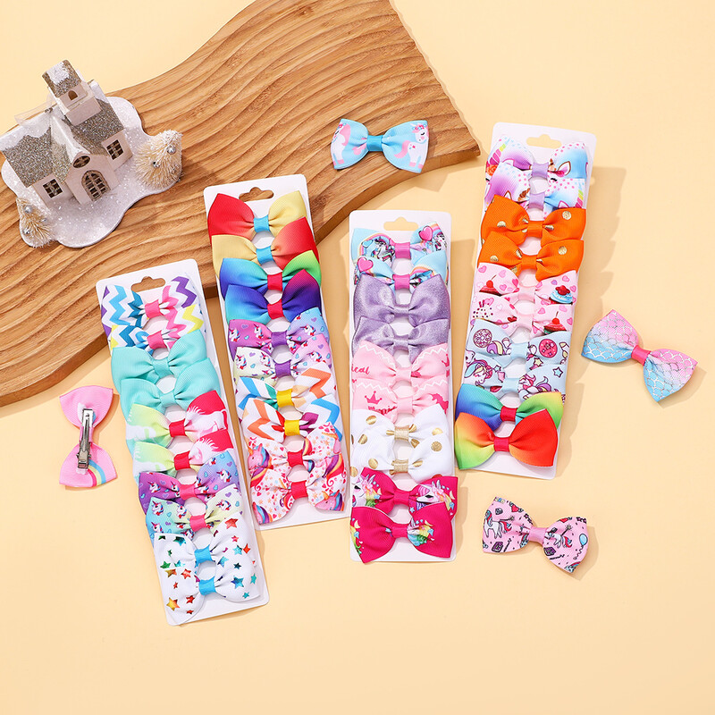 10KOM Rainbow Print Hair Hair Hairs Clip za Djevojčice Ručno izrađene butične kopče za kosu Pokrivala za glavu za djevojčice Dodaci za kosu Veleprodaja