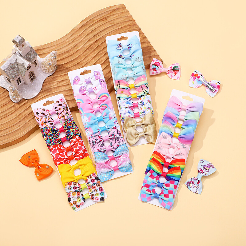 10KOM Rainbow Print Hair Hair Hairs Clip za Djevojčice Ručno izrađene butične kopče za kosu Pokrivala za glavu za djevojčice Dodaci za kosu Veleprodaja